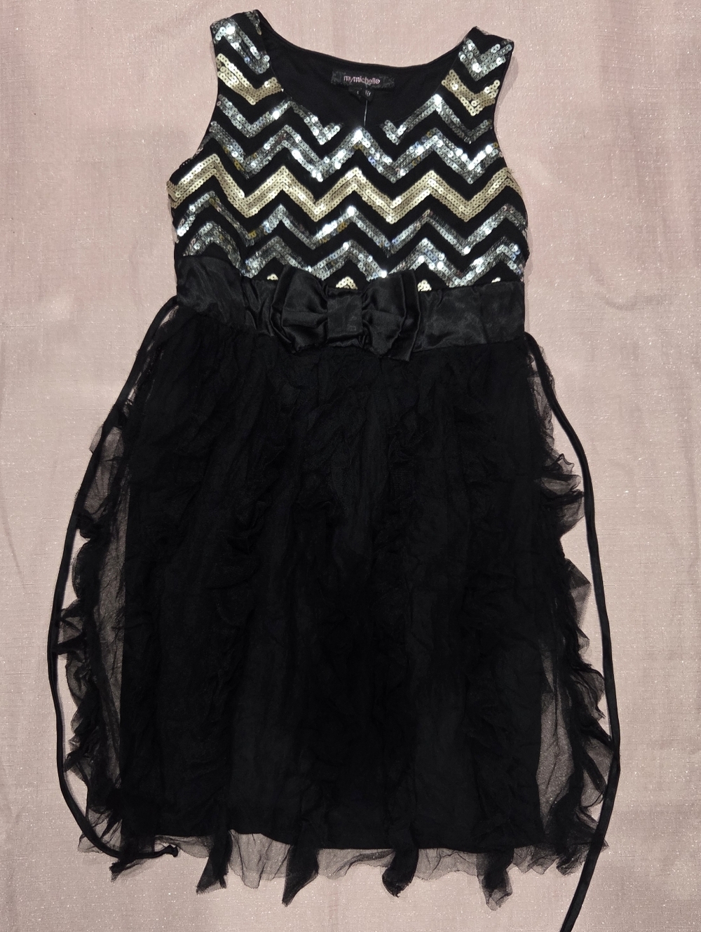 My Michelle Black Dress with Gold & Silver Sequin Chevron Bodice